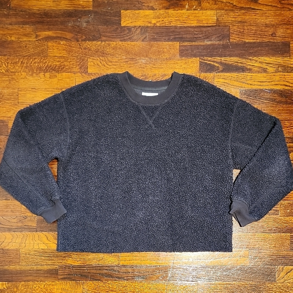 American Eagle Outfitters Vintage Teddy Bear Cropped Charcoal Fleece Pullover